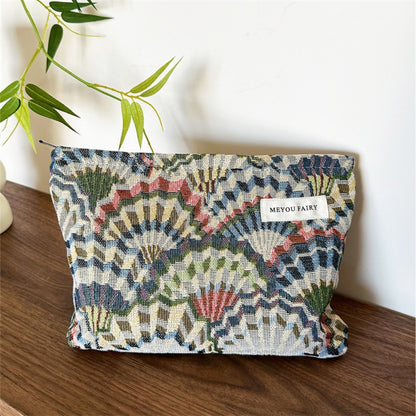 Cosbai - Embroidered Fan Pattern Makeup Bag - Vintage & Practical