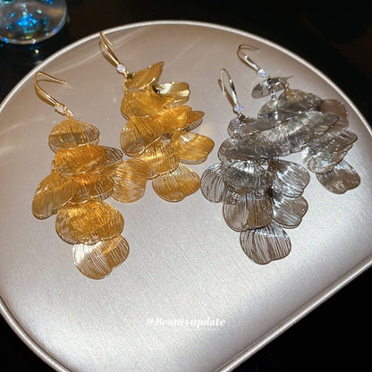 Earwish - Hollow Floral Fringe Earrings - Delicate & Shiny