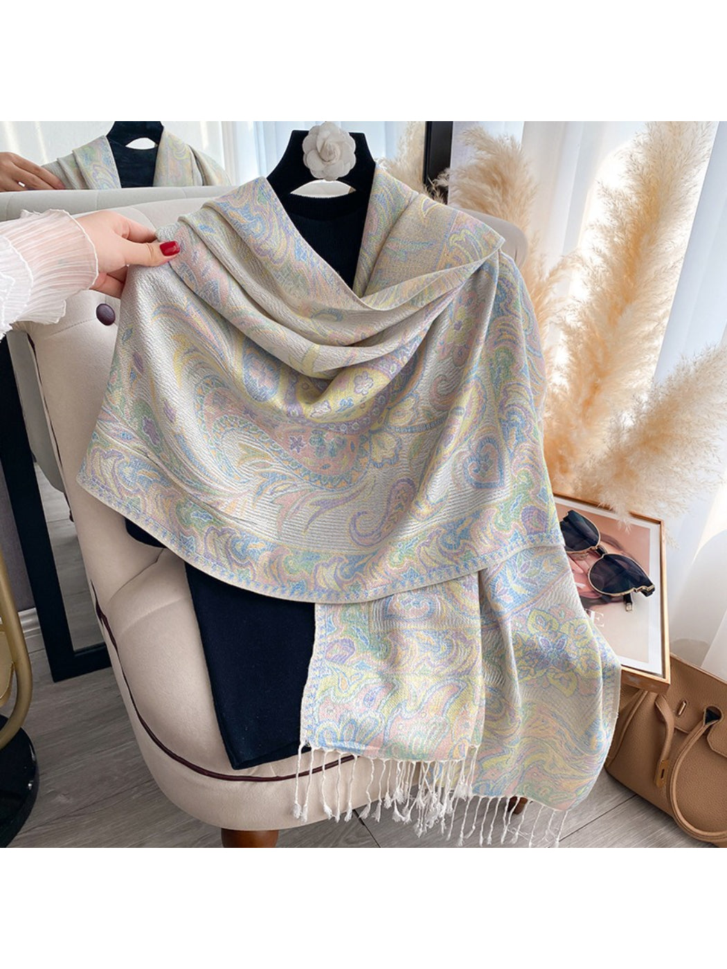 Scarvii - Paisley Print Fringe Trim Scarf