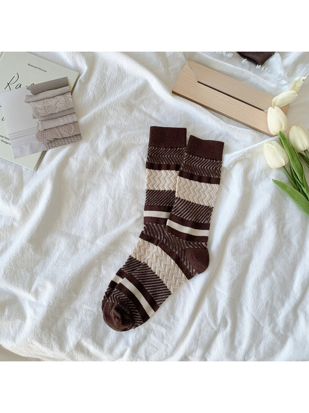 Rufia - Textured Zigzag Stripe Crew Socks