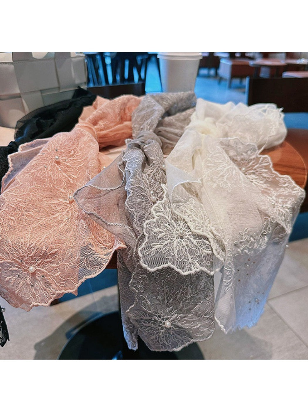 Scarvii - Floral Lace Embroidered Long Scarf