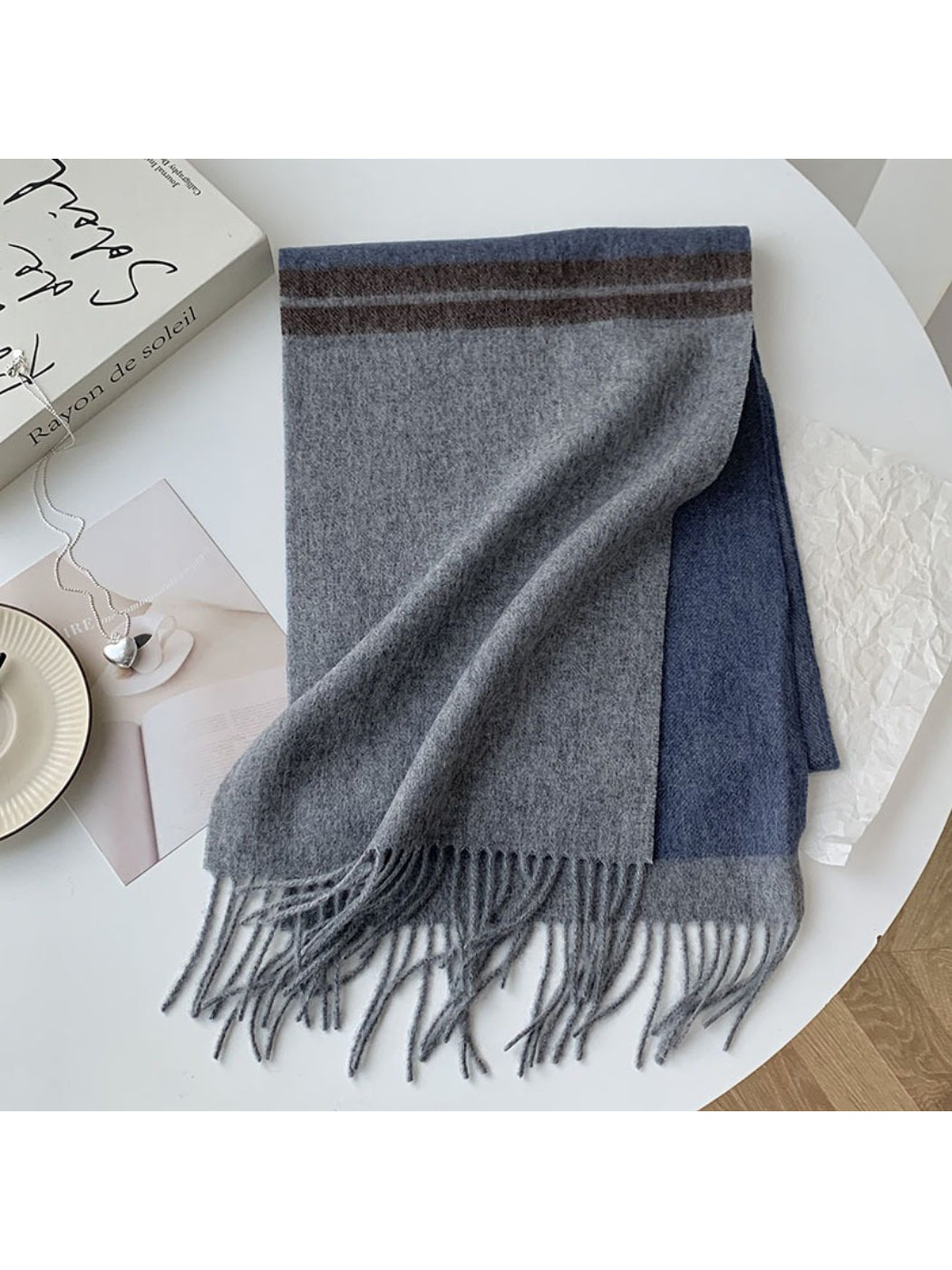 Scarvii - Soft Light Checked Fringe Scarf