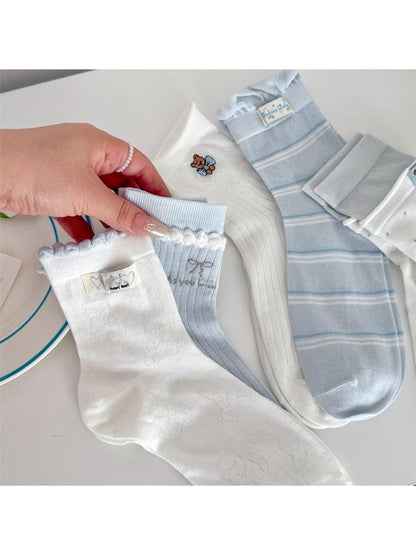 Rufia - Cute Bear Motif Ruffle Crew Socks