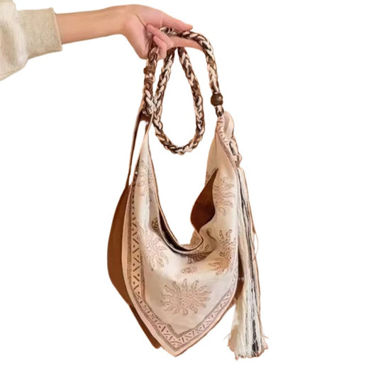 Cosbai - Boho Triangle Tote Bag With Tassel
