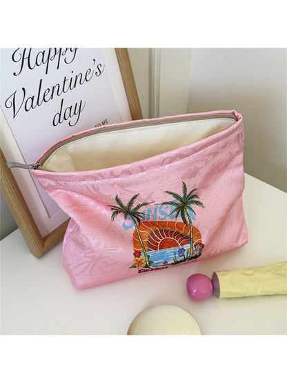 Cosbai - Tropical Coconut Trees Print Zip Pouch
