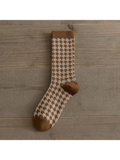 Rufia - Winter Mid-Calf Socks with Geometric & Floral Pattern