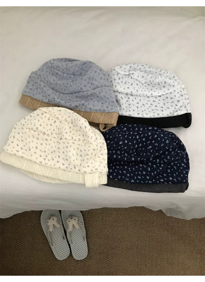 Haila - Ditsy Floral Contrast Trim Slouchy Beanie