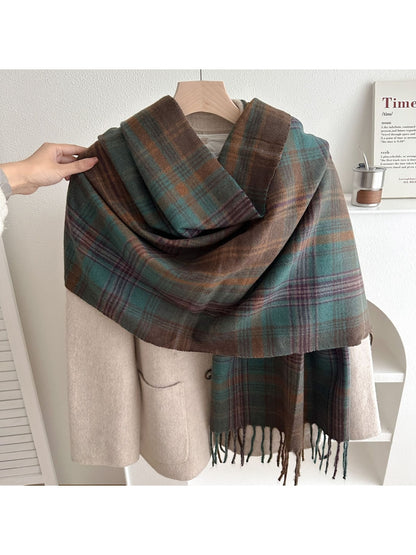 Scarvii - Classic Multicolor Plaid Fringed Winter Scarf