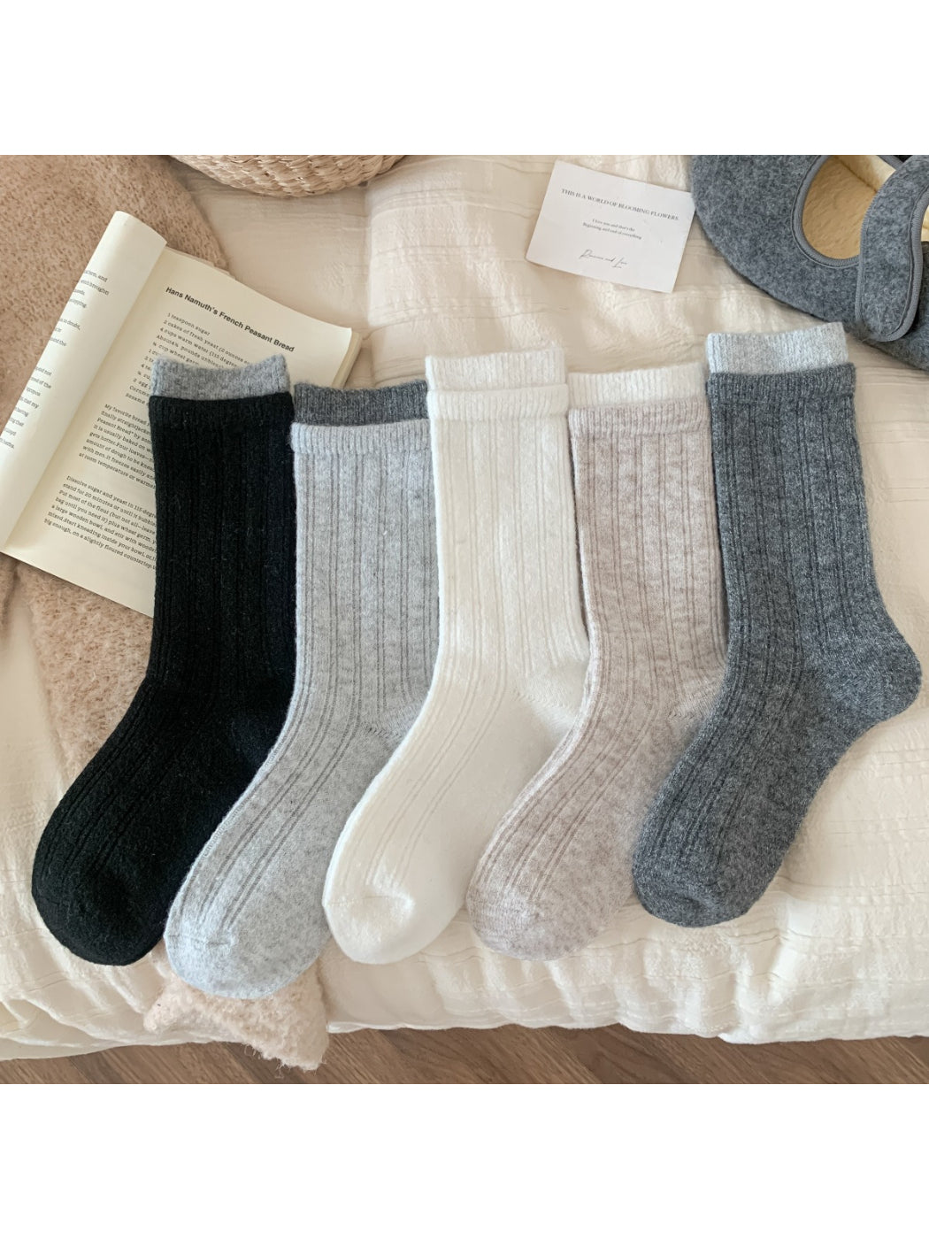 Rufia - Cozy Solid Ribbed Crew Socks