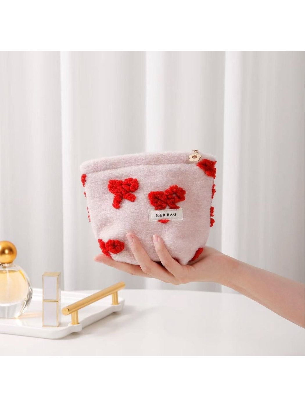Cosbai - Bow Pattern Handheld Makeup Bag for Women