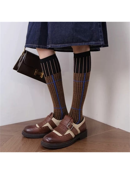 Rufia - Colorblock Plaid Mid-Calf Crew Socks