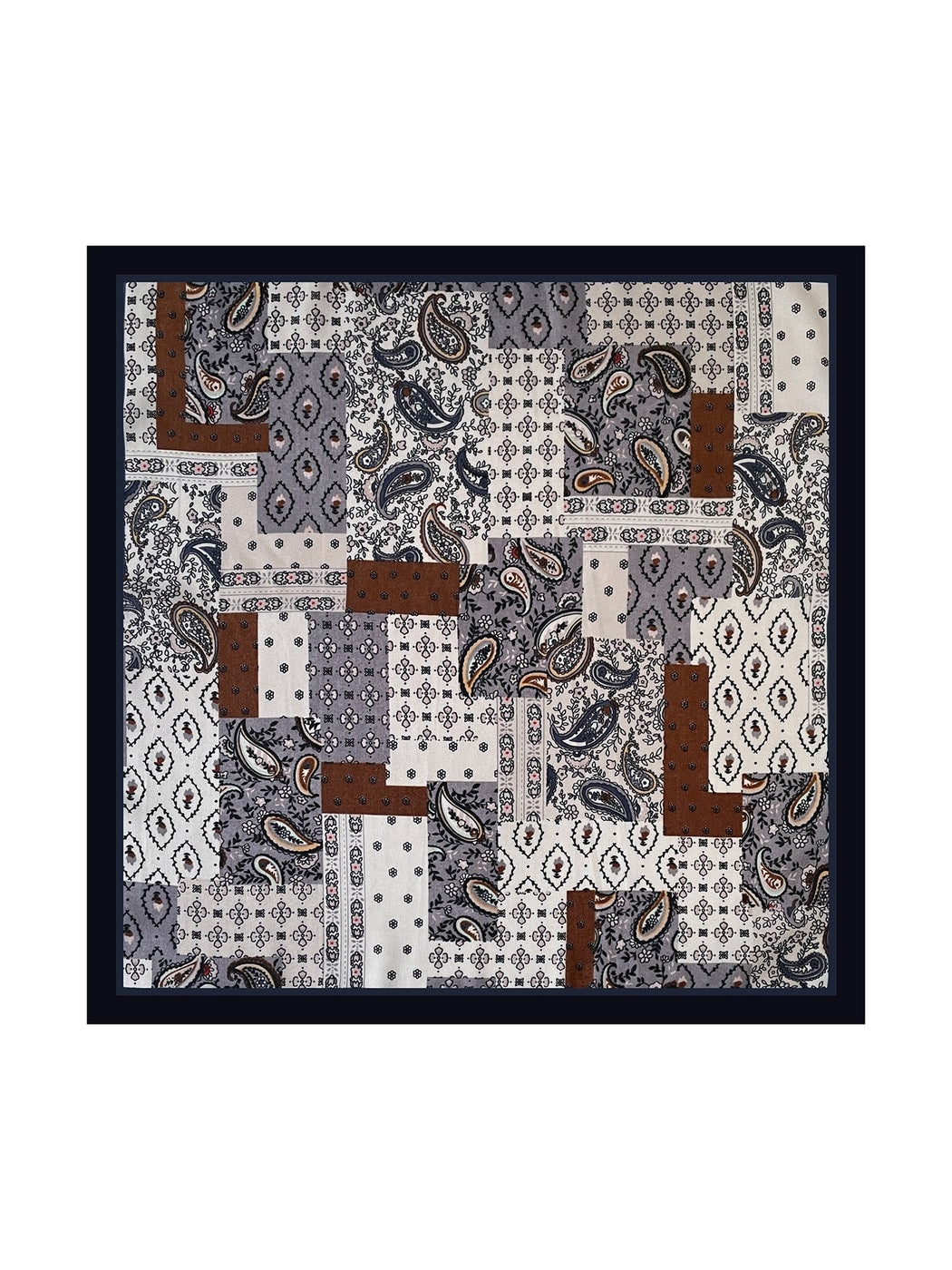 Scarvii - Paisley Print Color Block Square Scarf