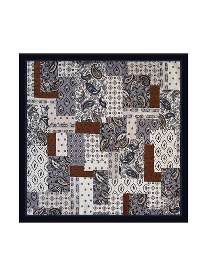 Scarvii - Paisley Print Color Block Square Scarf