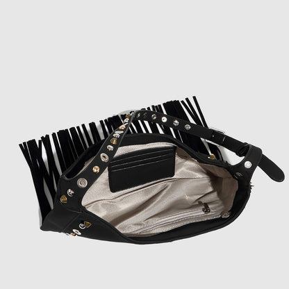 Cosbai - Boho Punk Fringe Shoulder Bag - Blod & Classic