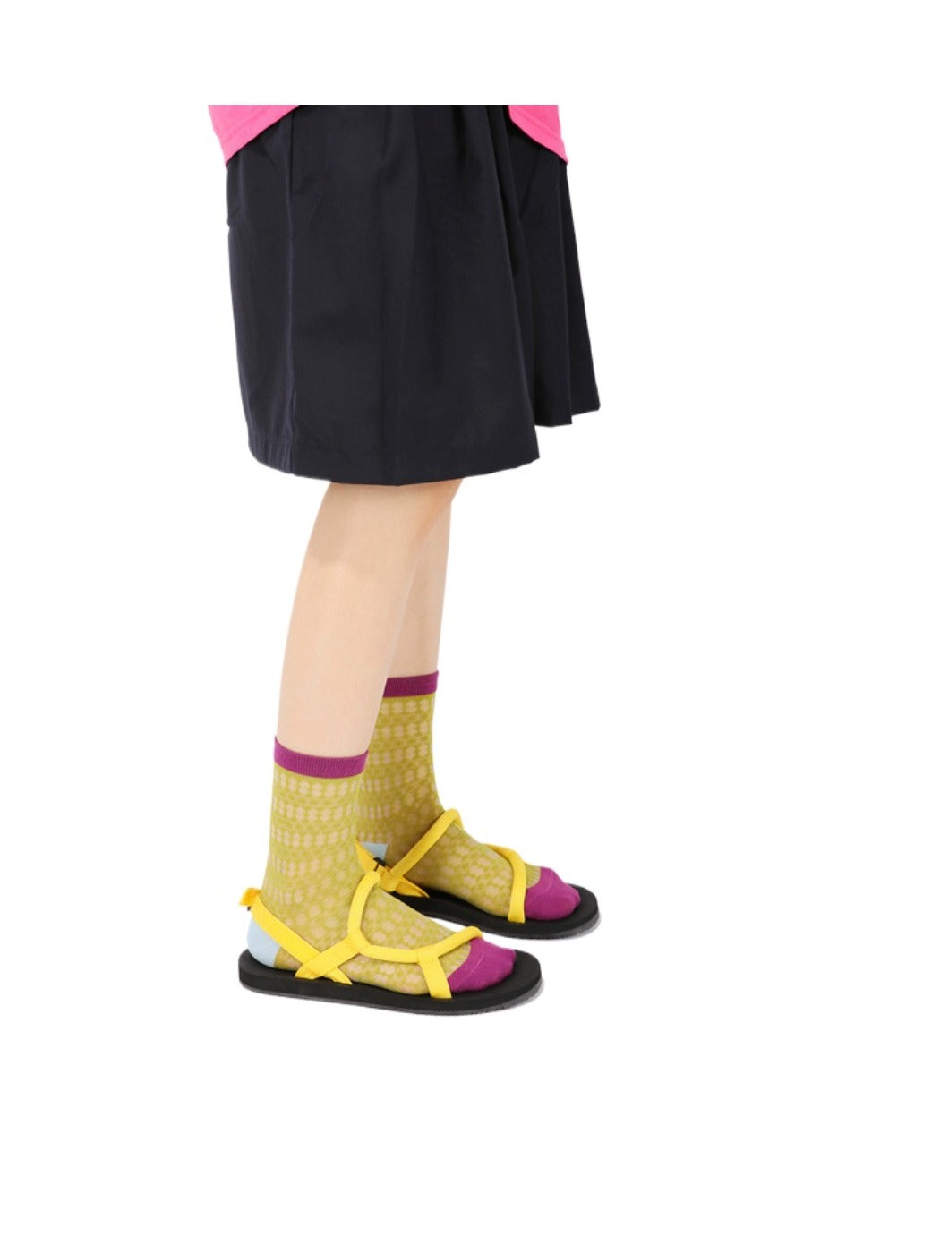 Rufia - Sheer Shell Mesh Colorblock Ankle Socks