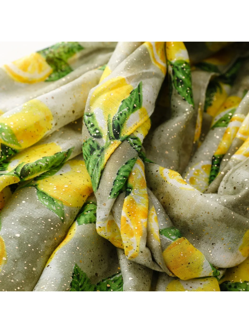 Scarvii - Lemon Foil Print Fringed Wrap Scarf