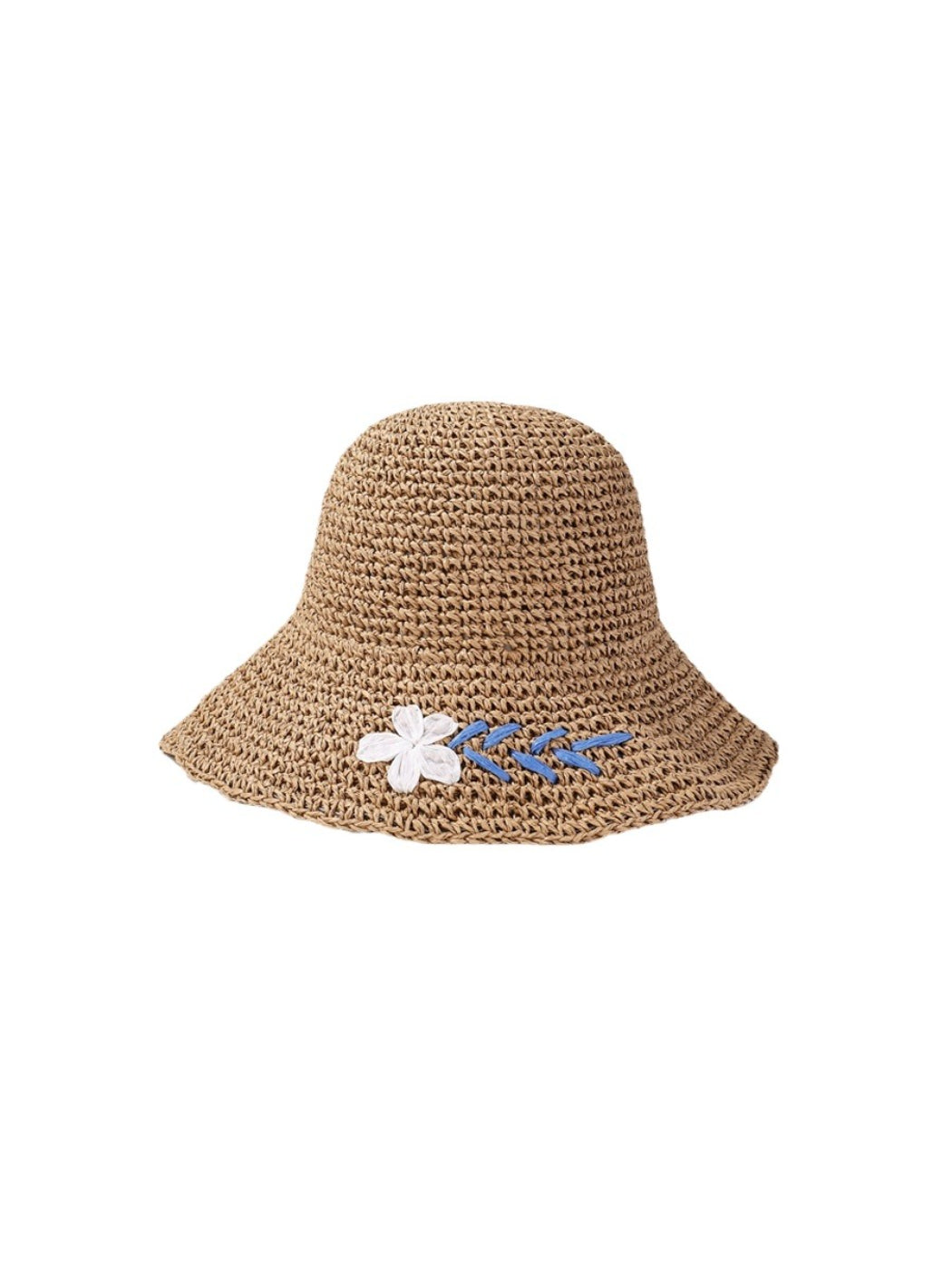 Close-up of floral band detail on Haila Coastal Bloom straw look hat