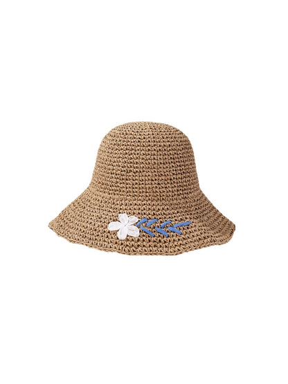 Close-up of floral band detail on Haila Coastal Bloom straw look hat