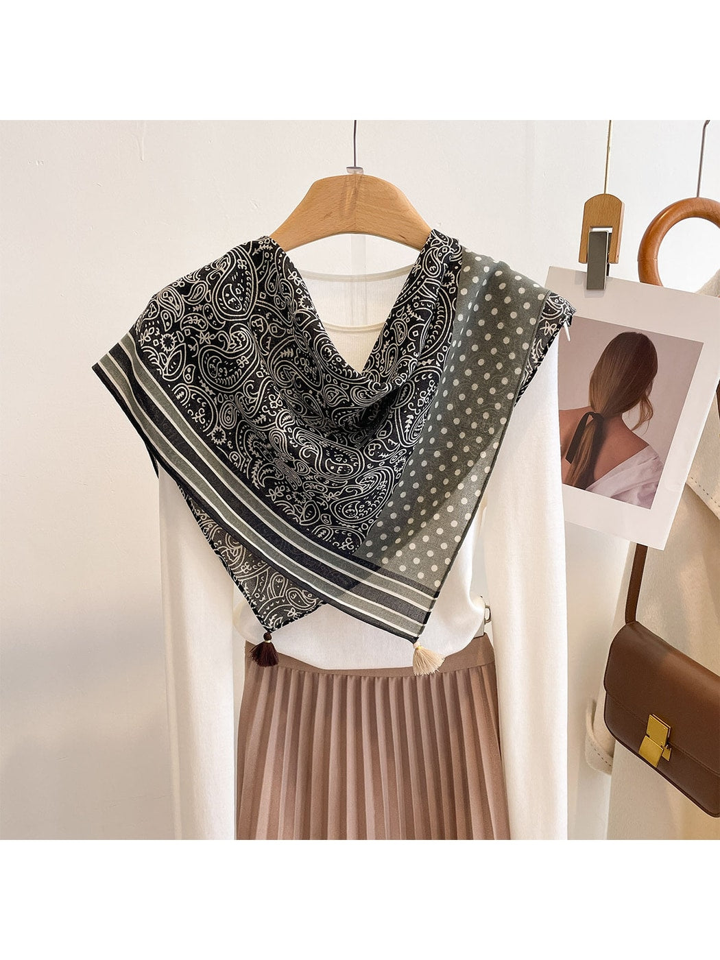 Scarvii - Paisley and Polka Spliced Print Square Scarf
