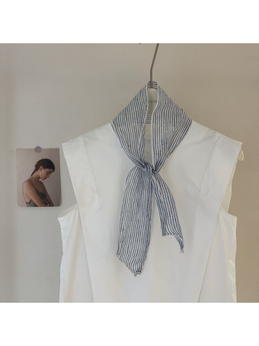 Scarvii skinny scarf laid flat displaying full gingham and stripe pattern