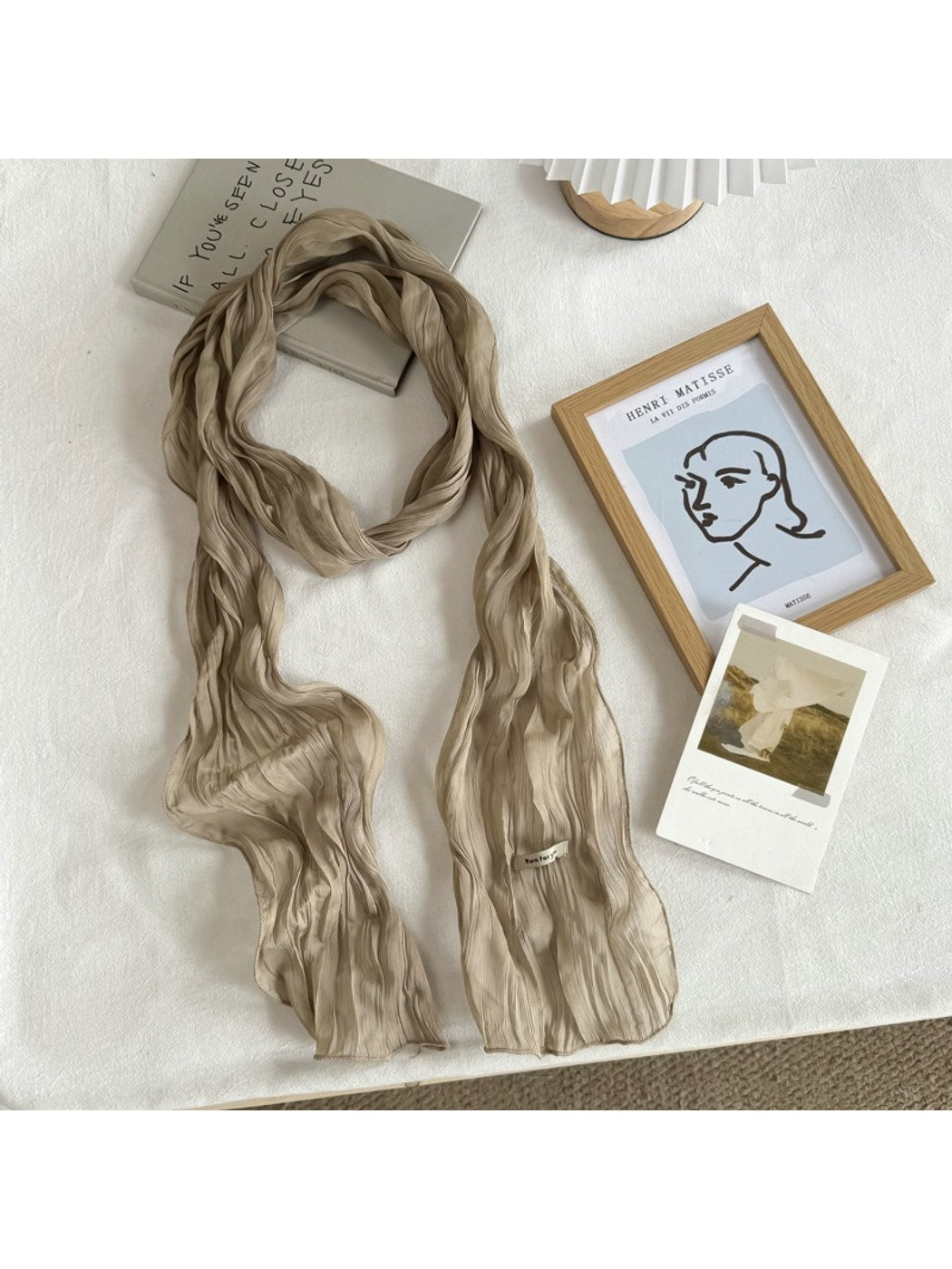 Scarvii - Pleated Solid Color Long Narrow Scarf