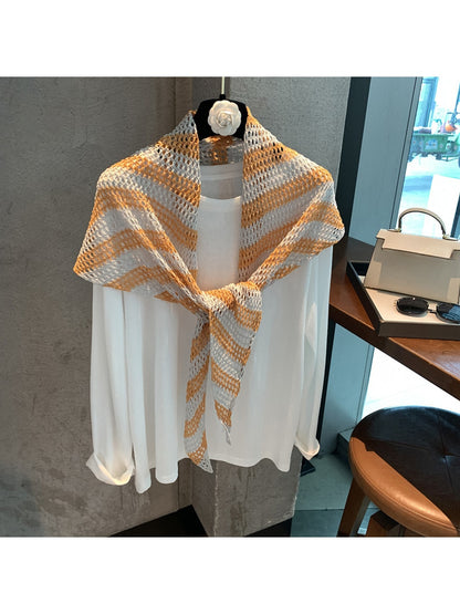 Scarvii - Striped Openwork Triangle Scarf Wrap