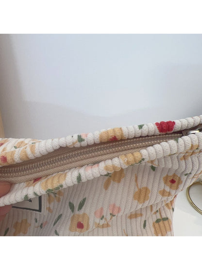 Cosbai - Ribbed Floral Quilted Cosmetic Pouch