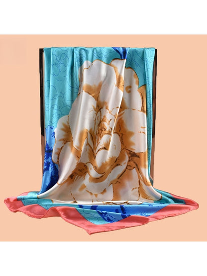 Scarvii - Square Scarf with Elegant Camellia Print