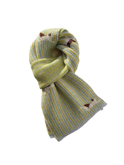 Scarvii - Striped Knit Scarf With Sheep