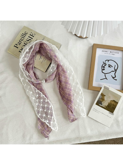 Scarvii - Muted Checked Lace Fashion Scarf