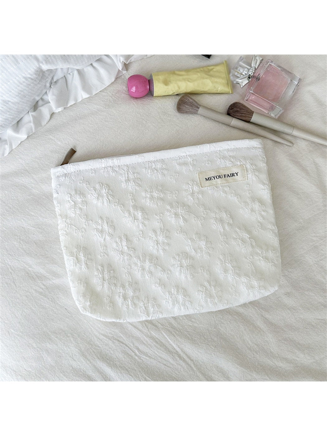 Cosbai - Floral Bow Zipper Cosmetic Organizer Bag
