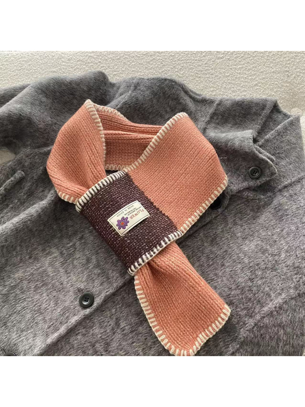 Scarvii - Contrast Panel Blanket Stitch Pull Through Knit Scarf
