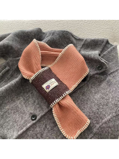 Scarvii - Contrast Panel Blanket Stitch Pull Through Knit Scarf
