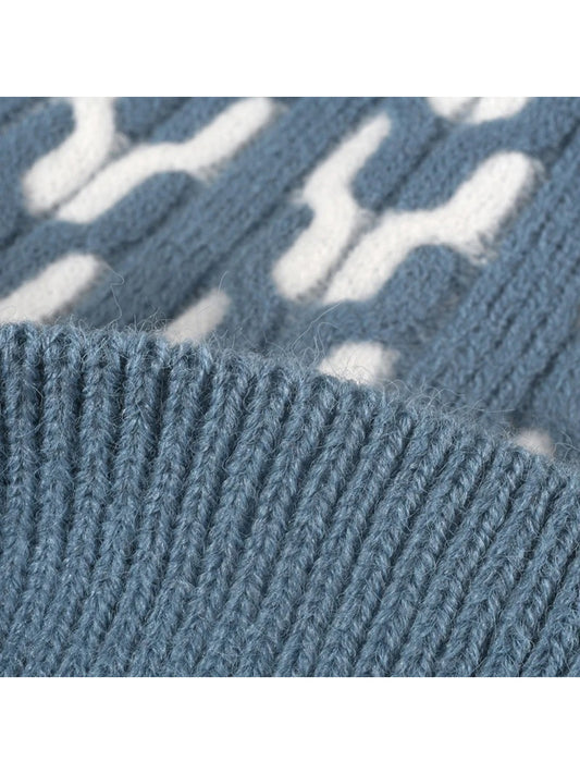 Haila - Contrast Chain-Pattern Fleece-Lined Beanie