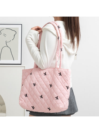 Cosbai - Bow and Floral Patterns Quilted Tote Bag