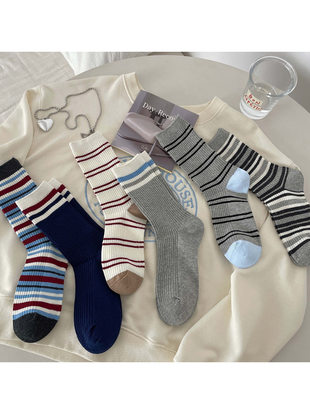 Rufia - Soft Ribbed Stripe Daily Crew Socks product image 1