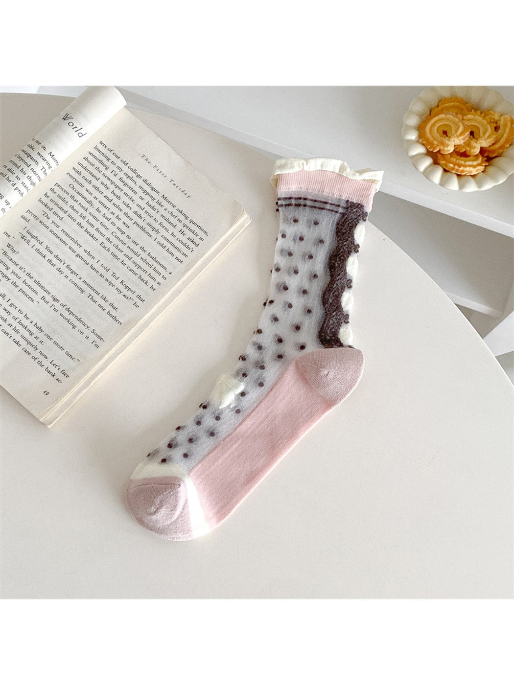 Rufia - Polka Dot Lace Trim Crew Socks