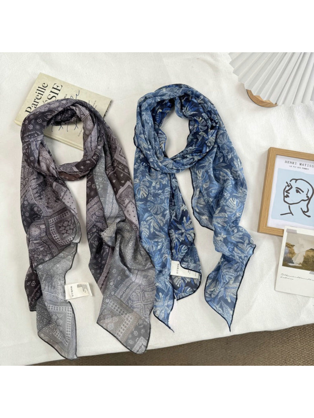 Scarvii - Vintage Pattern Sheer Print Scarf