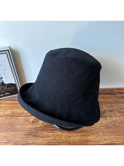 Haila - Solid Color Wide Brim Round Crown Bucket Hat