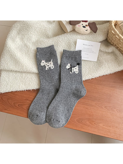 Rufia - Cute Bow Accent Dog Pattern Crew Socks