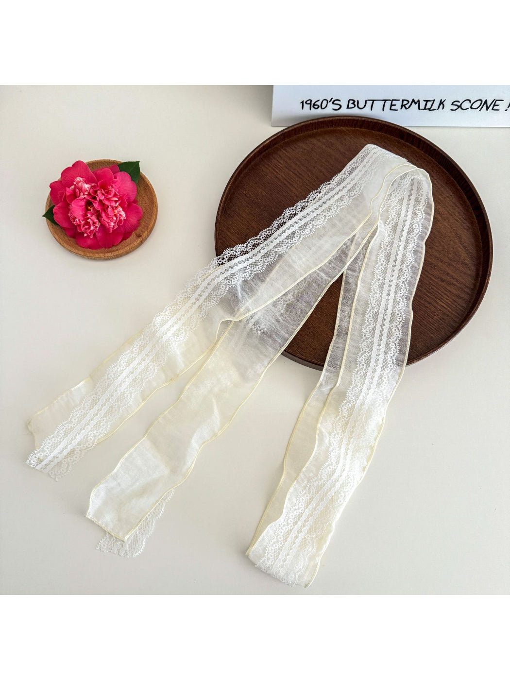 Scarvii - Lace Trim Sheer Skinny Scarf