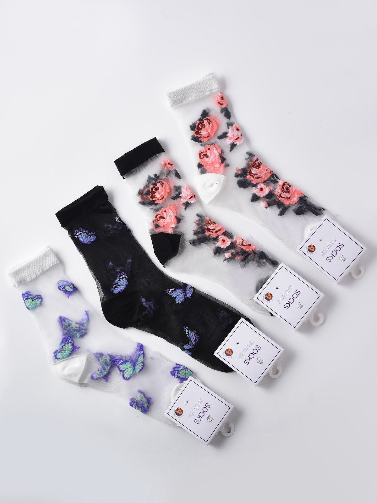 Rufia - Butterfly & Rose Sheer Crew Socks
