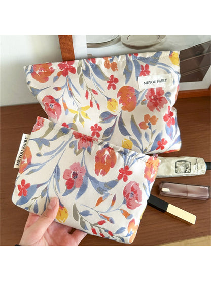 Close-up of Cosbai floral cosmetic pouch and fabric texture