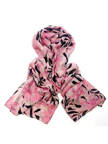 Scarvii - Pink Botanical Leaf Print Soft Scarf
