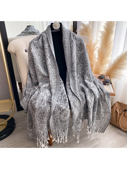 Scarvii - Vintage Floral Border Fringe Scarf