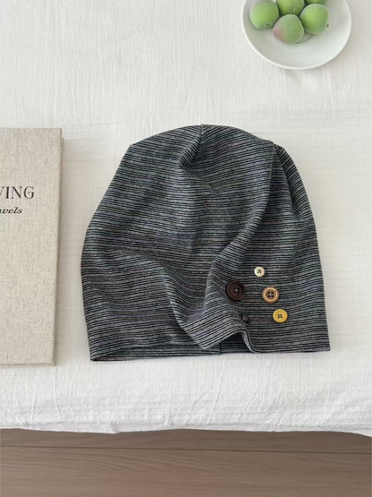 Haila - Button Detail Heathered Slouch Beanie