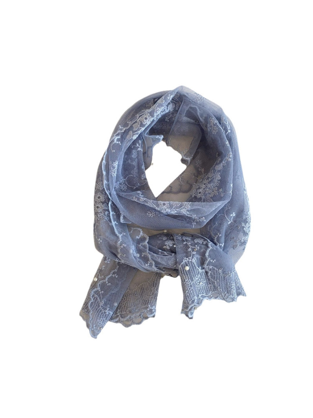 Scarvii - Floral Embroidery Long Lace Scarf