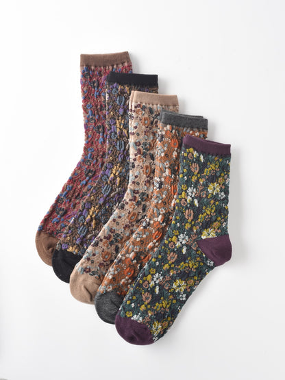 Rufia - 3D Floral Pattern Spring Autumn Mid-Calf Socks