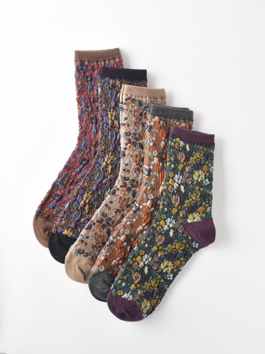 Rufia - 3D Floral Pattern Spring Autumn Mid-Calf Socks