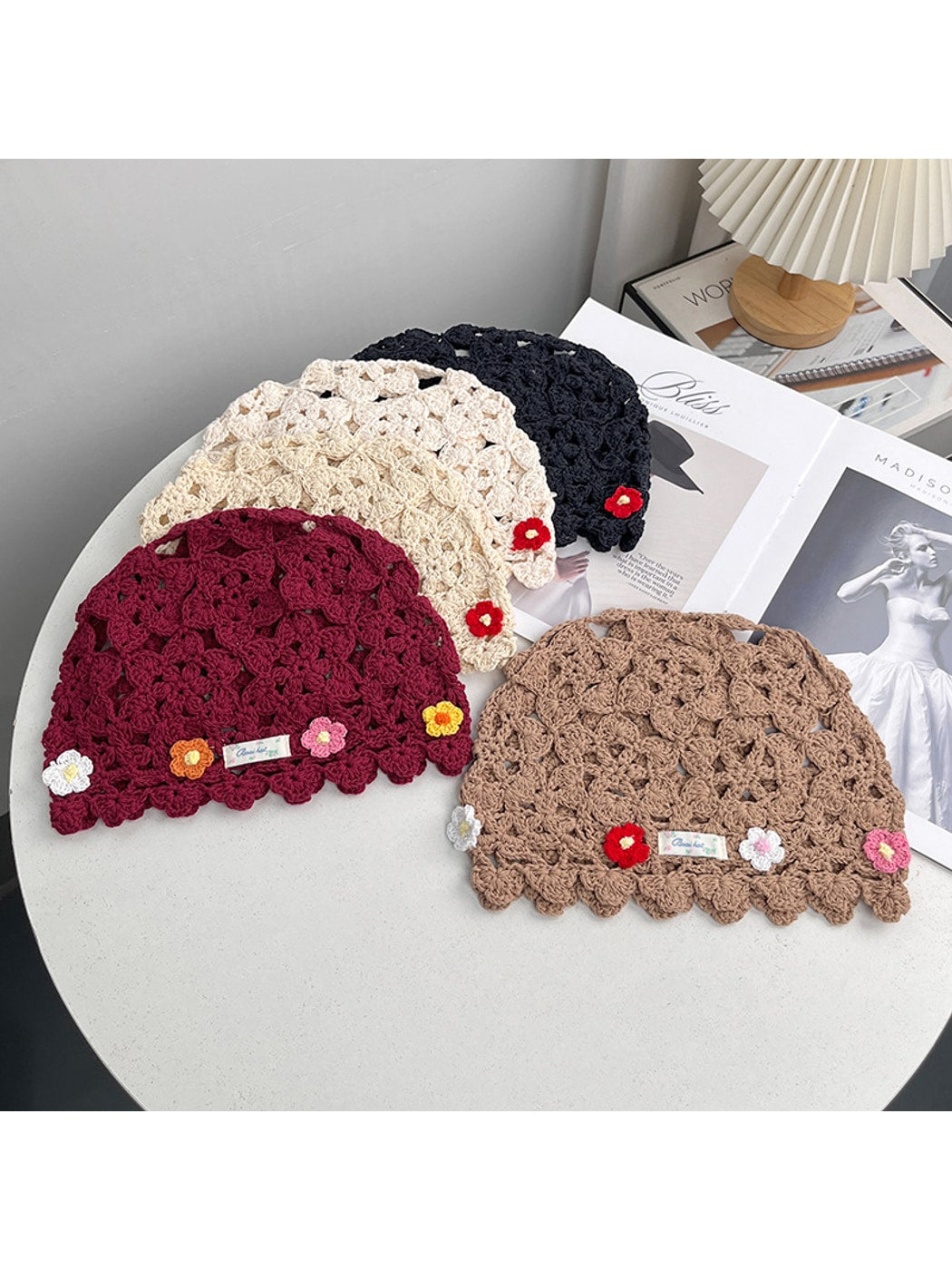 Haila - Openwork Round Crown Brimless Knit Beanie